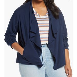 Caslon Drape Collar Knit Blazer in Navy SZ XXS
